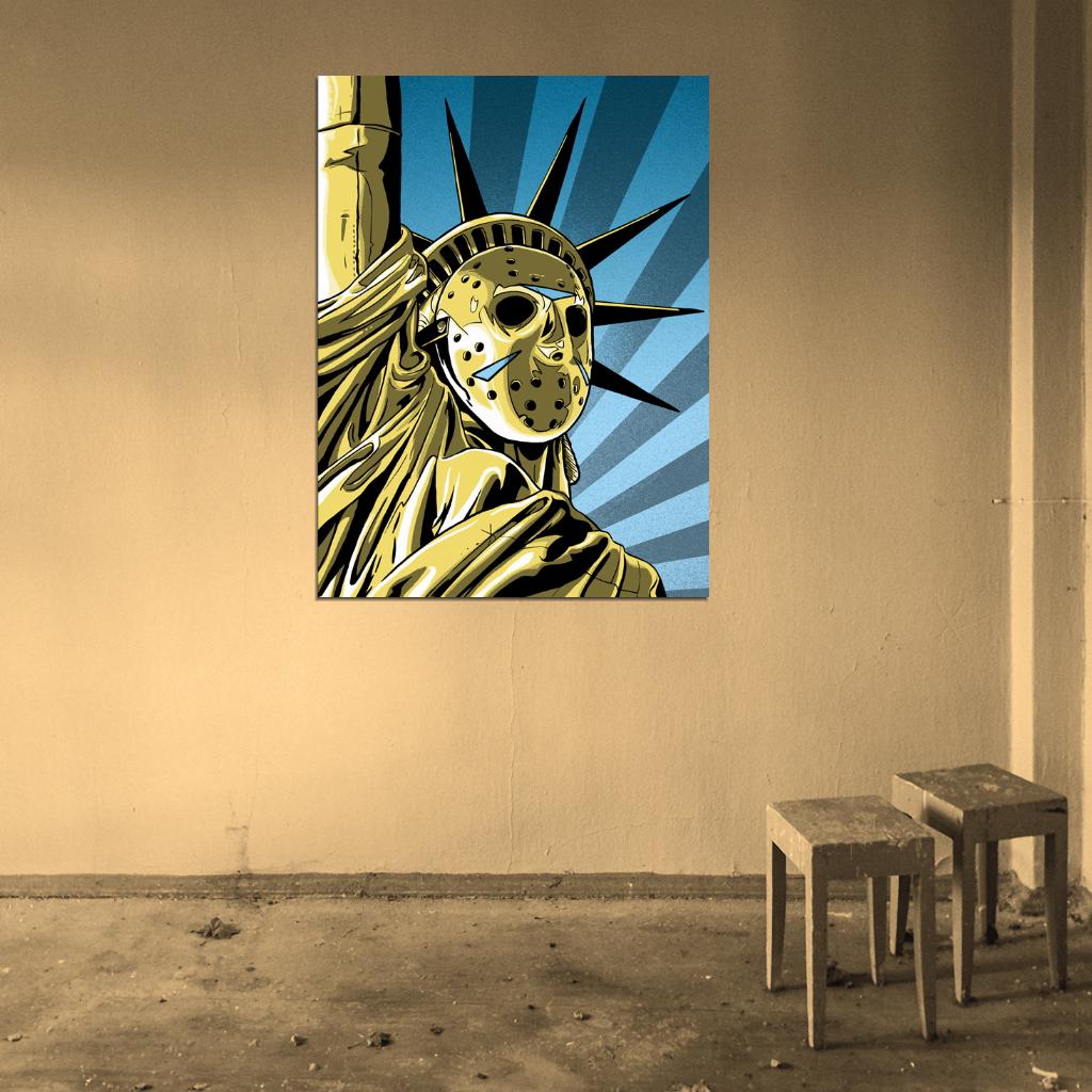 Democracy Goaltender Hockey Goalie Mask Jason Voorhees Cool Pop Art Wall Art Print Poster