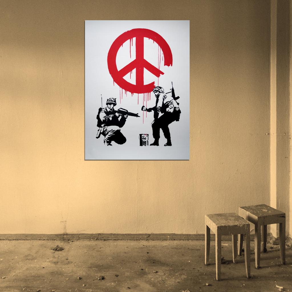 Banksy Peace Sign Soldiers Pacifism Graffiti Street Art Wall Art Print Poster