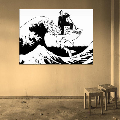 Banksy Great Wave off Kanagawa Shark Cool Graffiti Street Art Wall Art Print Poster