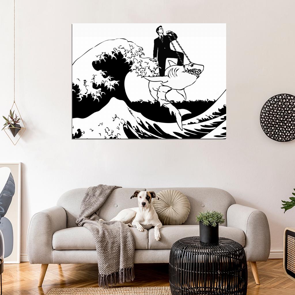 Banksy Great Wave off Kanagawa Shark Cool Graffiti Street Art Wall Art Print Poster