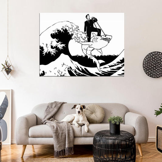 Banksy Great Wave off Kanagawa Shark Cool Graffiti Street Art Wall Art Print Poster