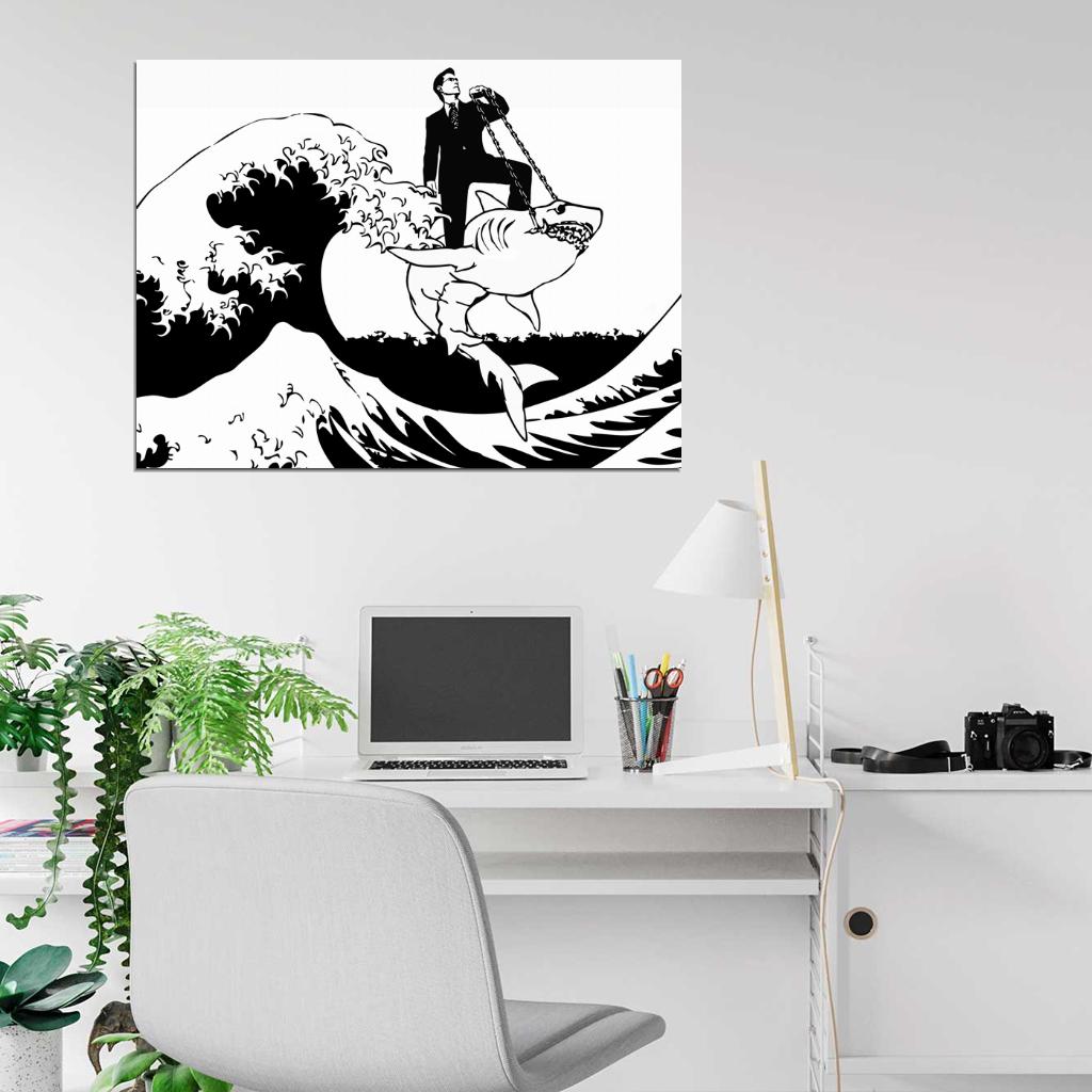 Banksy Great Wave off Kanagawa Shark Cool Graffiti Street Art Wall Art Print Poster