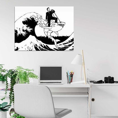 Banksy Great Wave off Kanagawa Shark Cool Graffiti Street Art Wall Art Print Poster