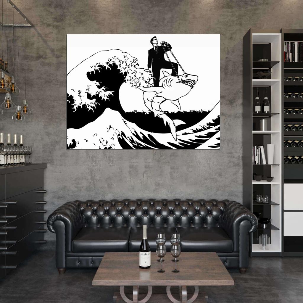 Banksy Great Wave off Kanagawa Shark Cool Graffiti Street Art Wall Art Print Poster