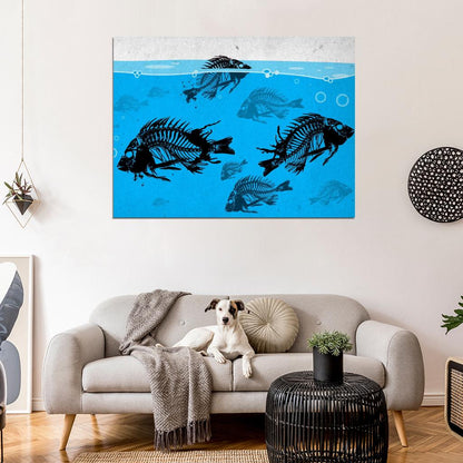 Skeleton Fish Bones Cool Fishing Art Wall Art Print Poster