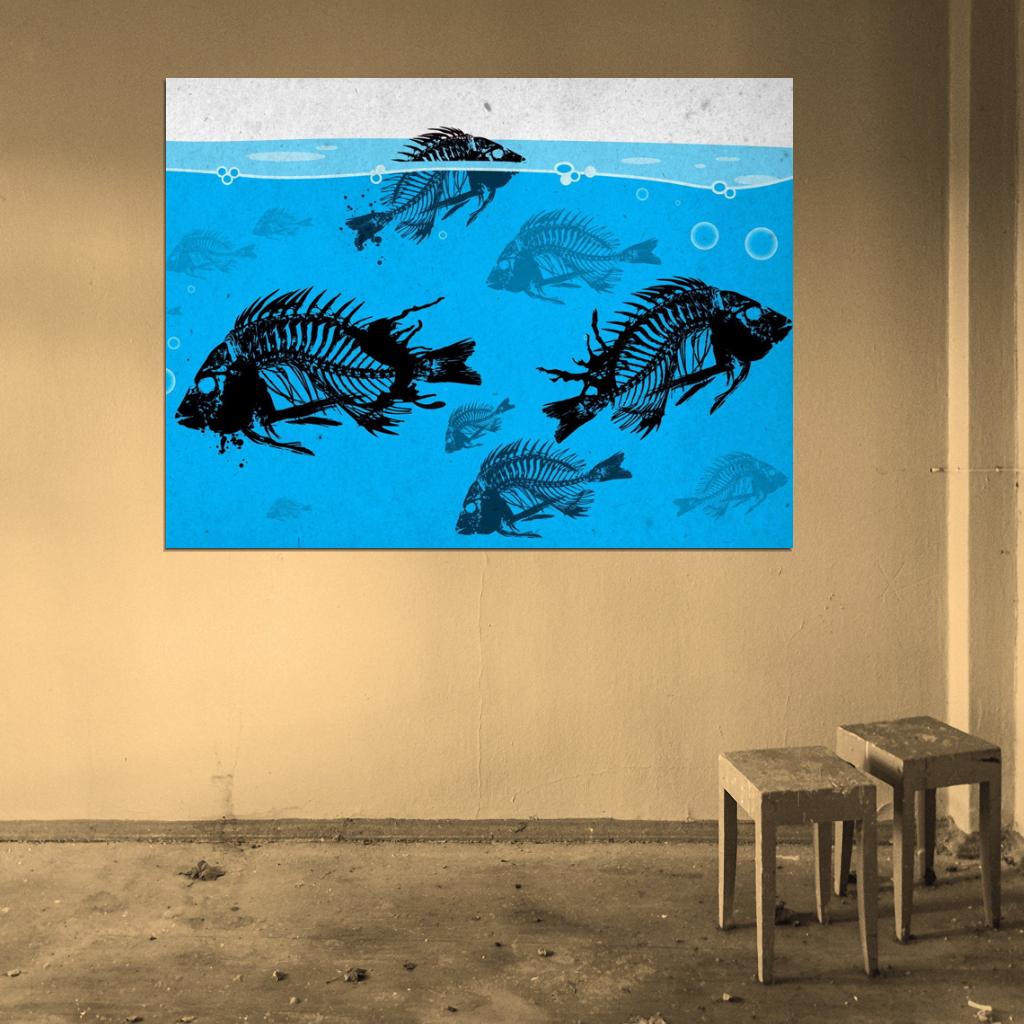 Skeleton Fish Bones Cool Fishing Art Wall Art Print Poster