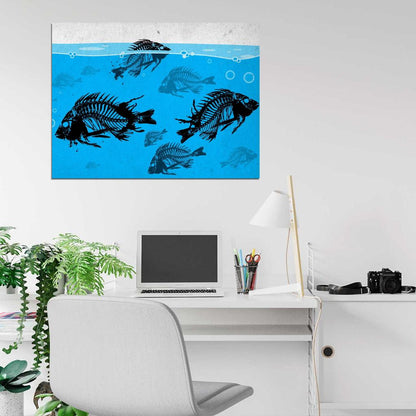 Skeleton Fish Bones Cool Fishing Art Wall Art Print Poster