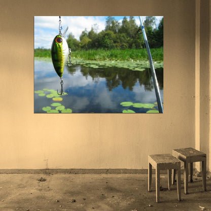 Fishing Rod Lure Pole Bait Lake Hook Nature Wall Art Print Poster