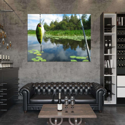 Fishing Rod Lure Pole Bait Lake Hook Nature Wall Art Print Poster