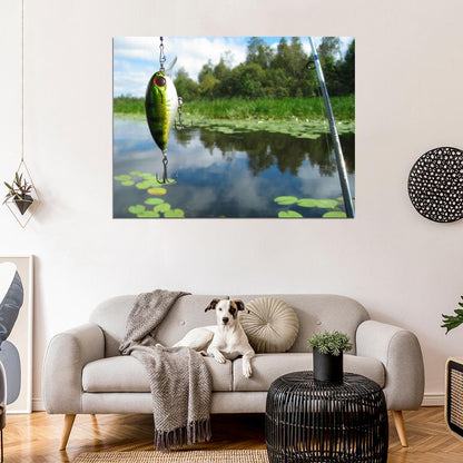 Fishing Rod Lure Pole Bait Lake Hook Nature Wall Art Print Poster
