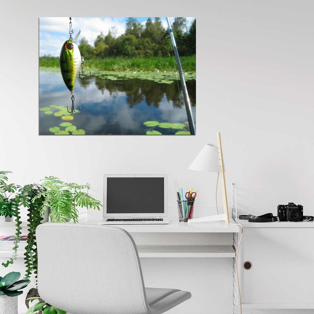 Fishing Rod Lure Pole Bait Lake Hook Nature Wall Art Print Poster