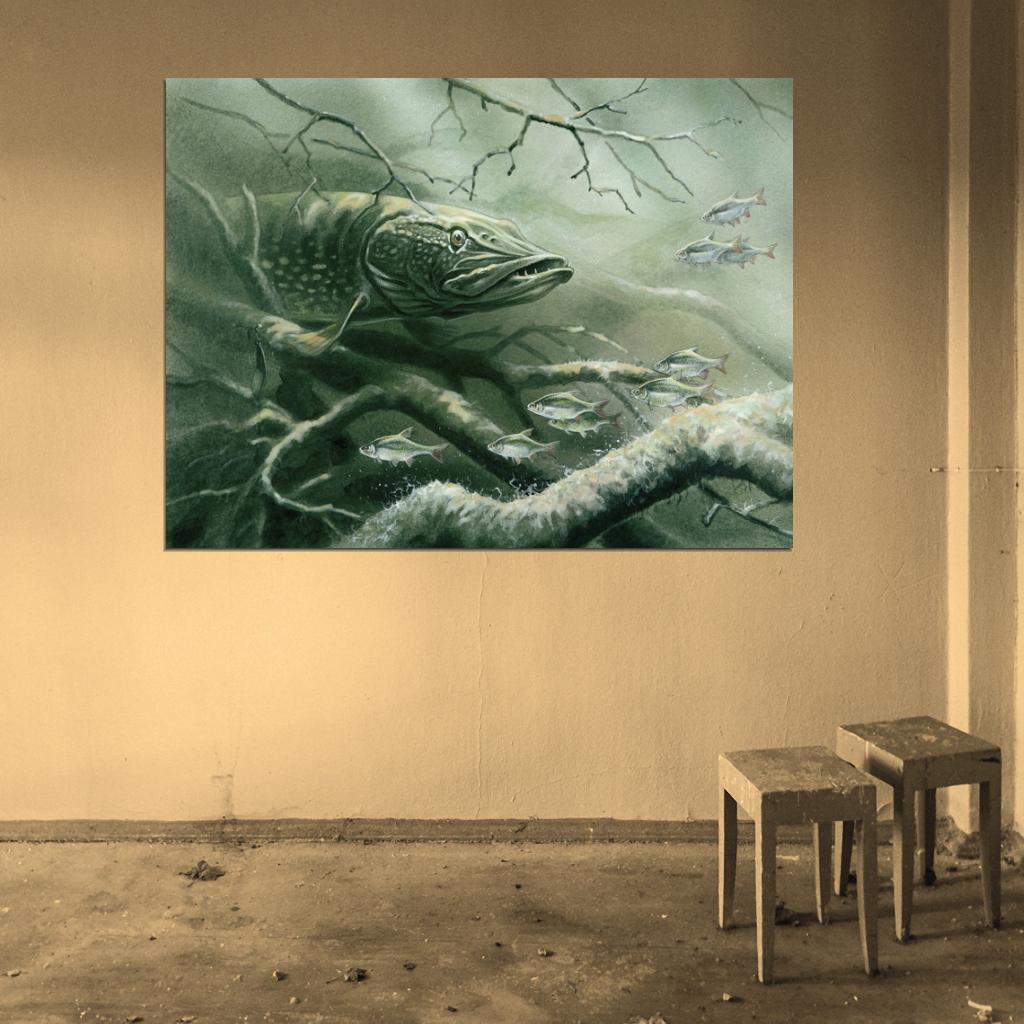 Northern Pike Fishing Underwater Fish Nature Wall Art Print Poster
