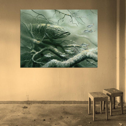 Northern Pike Fishing Underwater Fish Nature Wall Art Print Poster