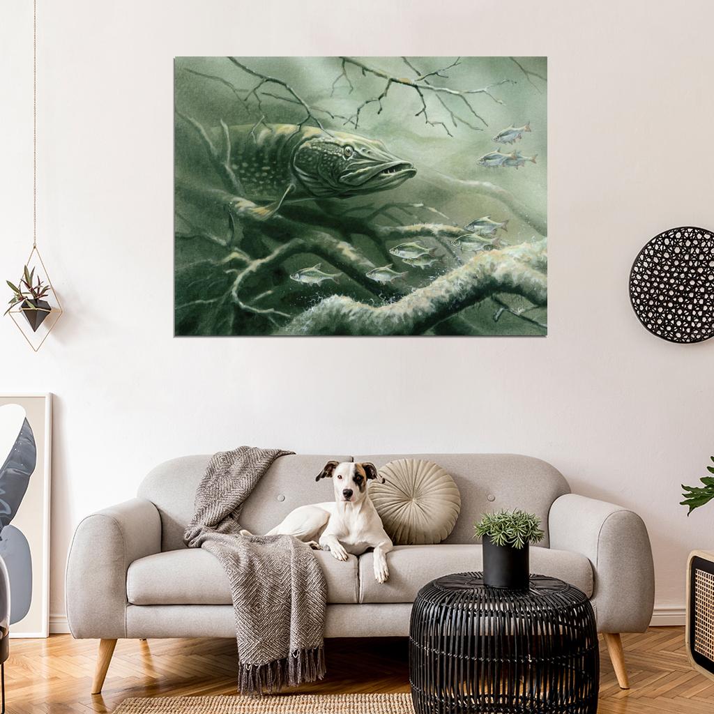 Northern Pike Fishing Underwater Fish Nature Wall Art Print Poster