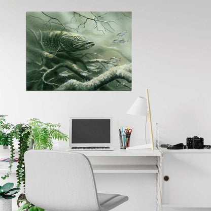 Northern Pike Fishing Underwater Fish Nature Wall Art Print Poster