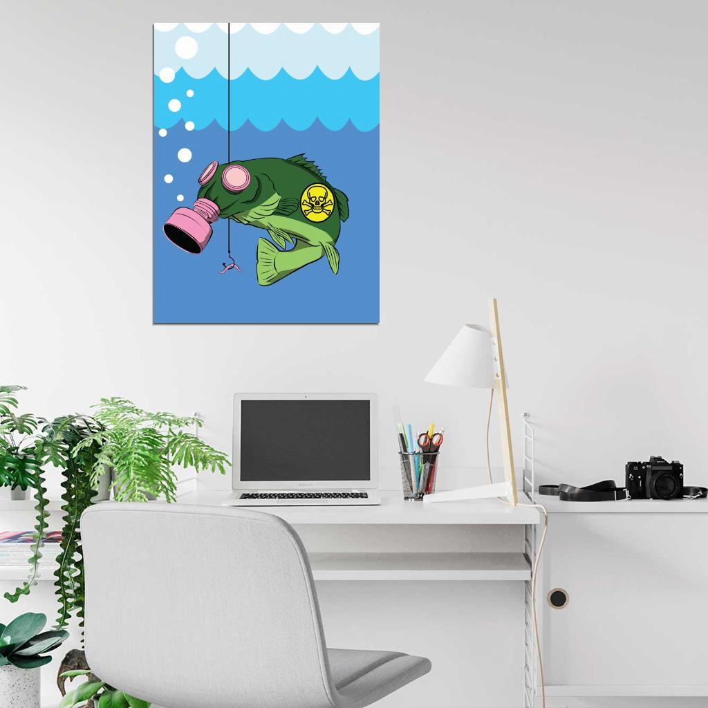 Biohazard Fish Toxic Fishing Gas Mask Cool Art Wall Art Print Poster