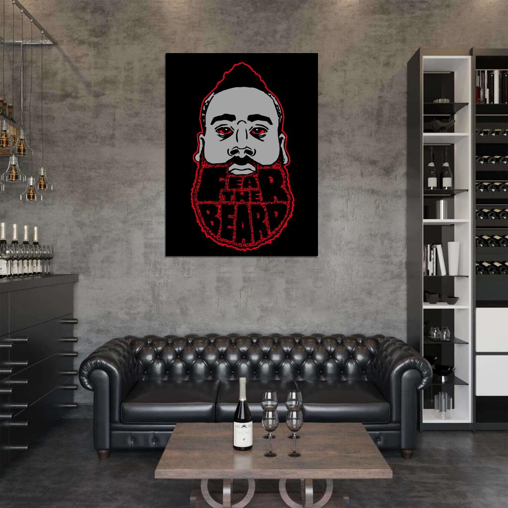 James Harden Fear The Beard Basketball Cool Art Wall Art Print Poster