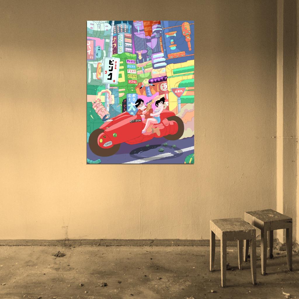 Kaneda Kei Motorcycle Tokyo Bike Akira Anime Manga Art Wall Art Print Poster