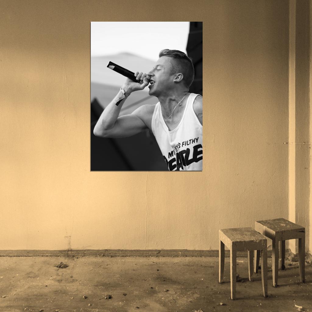 Macklemore Ben Haggerty Hip-Hop Music Rap Stage Live Microphone BW Wall Art Print Poster