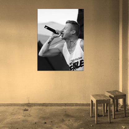 Macklemore Ben Haggerty Hip-Hop Music Rap Stage Live Microphone BW Wall Art Print Poster