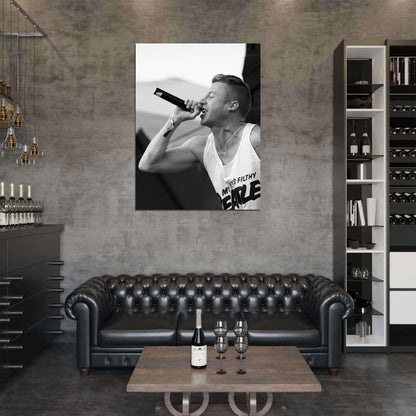 Macklemore Ben Haggerty Hip-Hop Music Rap Stage Live Microphone BW Wall Art Print Poster