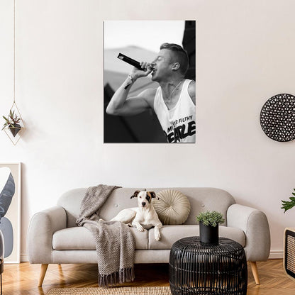 Macklemore Ben Haggerty Hip-Hop Music Rap Stage Live Microphone BW Wall Art Print Poster