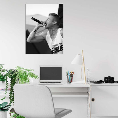 Macklemore Ben Haggerty Hip-Hop Music Rap Stage Live Microphone BW Wall Art Print Poster