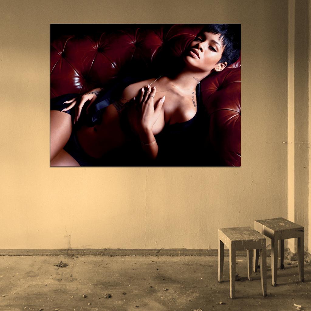 Rihanna Topless Hot Singer Sexy Tattoo Breast Underwear Music Wall Art Print Poster
