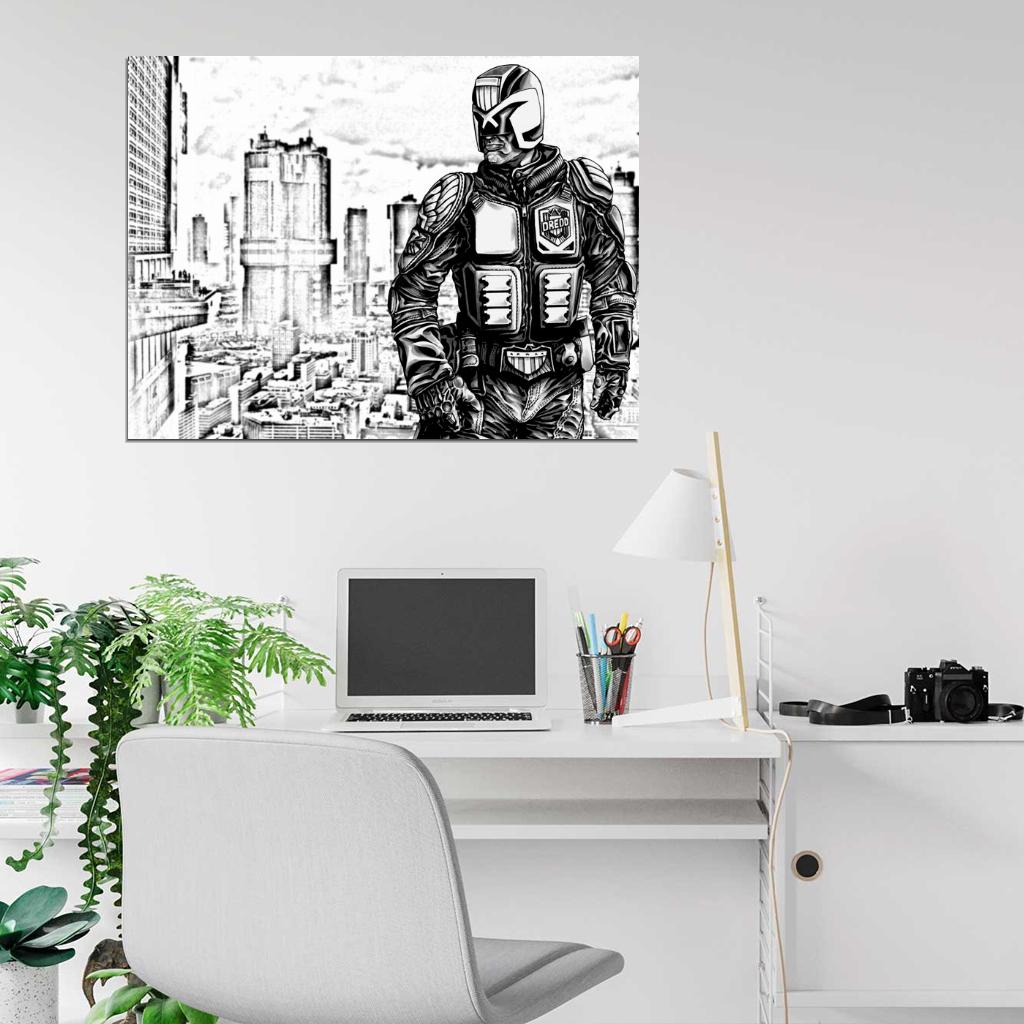Judge Dredd Karl Urban 2012 Movie Art Mega-City One Drawing Wall Art Print Poster