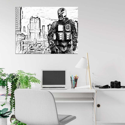 Judge Dredd Karl Urban 2012 Movie Art Mega-City One Drawing Wall Art Print Poster