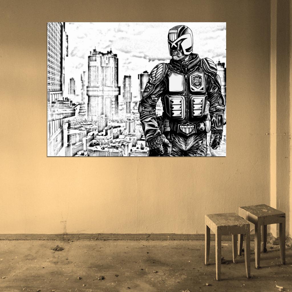 Judge Dredd Karl Urban 2012 Movie Art Mega-City One Drawing Wall Art Print Poster