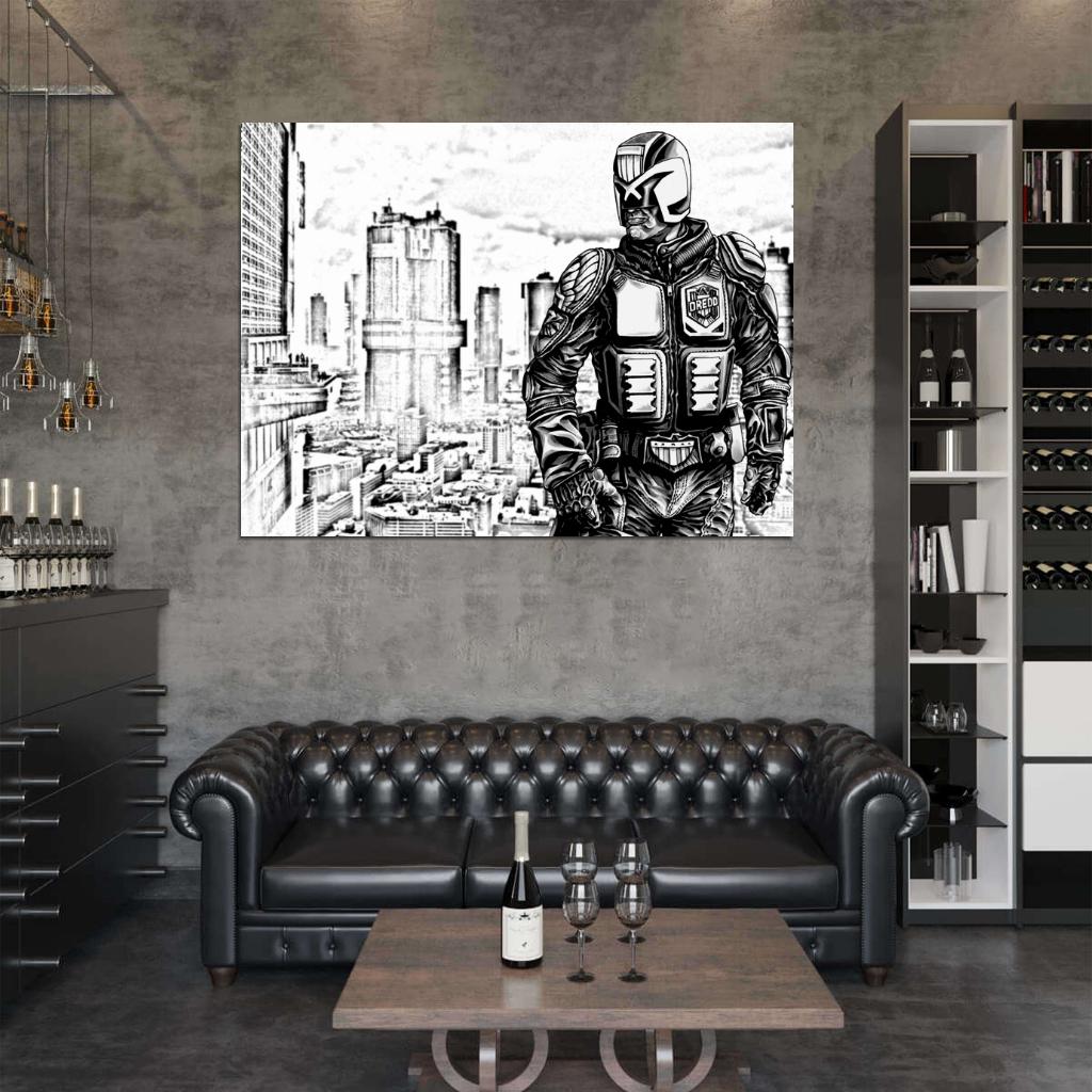 Judge Dredd Karl Urban 2012 Movie Art Mega-City One Drawing Wall Art Print Poster