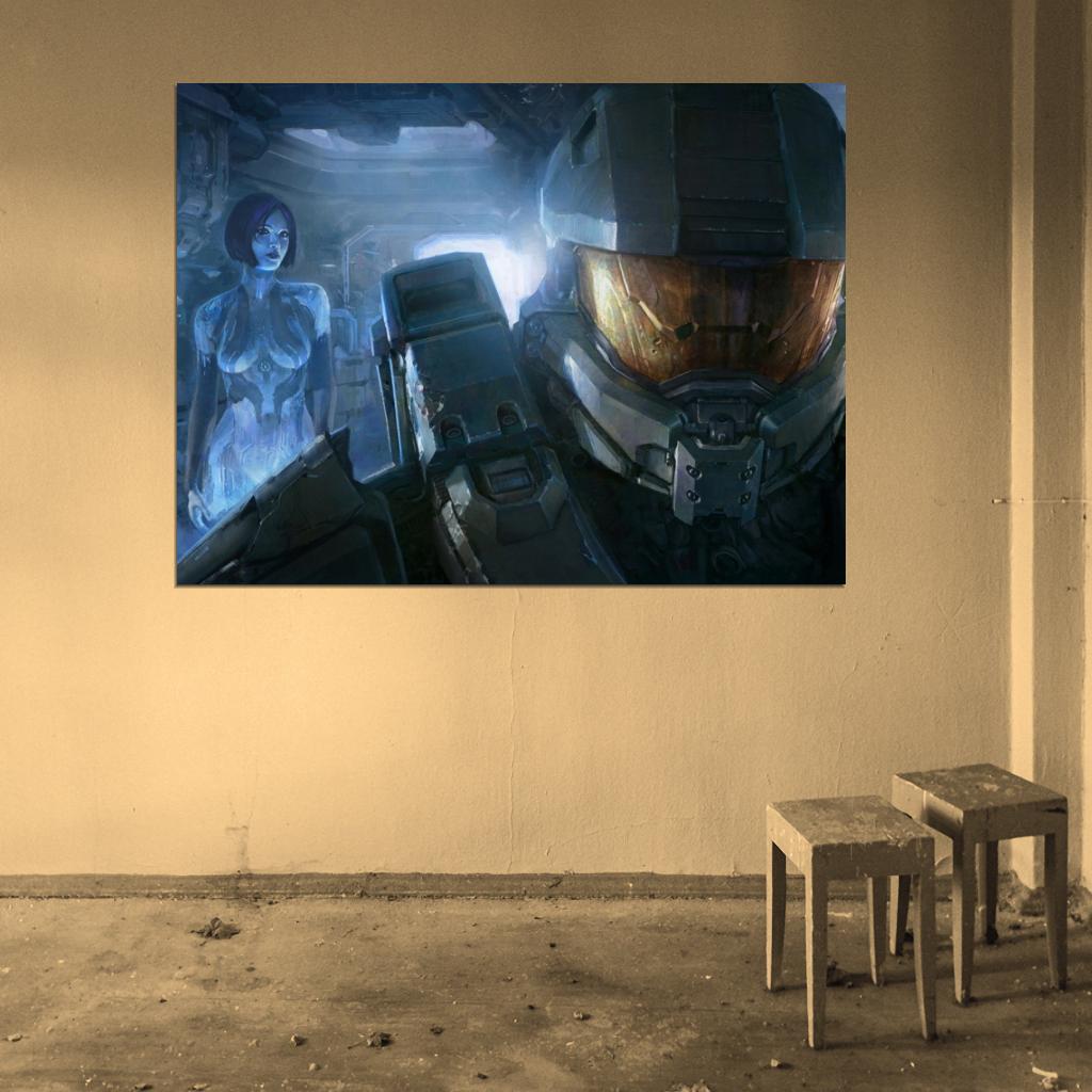 Halo 4 Master Chief Cortana Painting Video Game Art Wall Art Print Poster