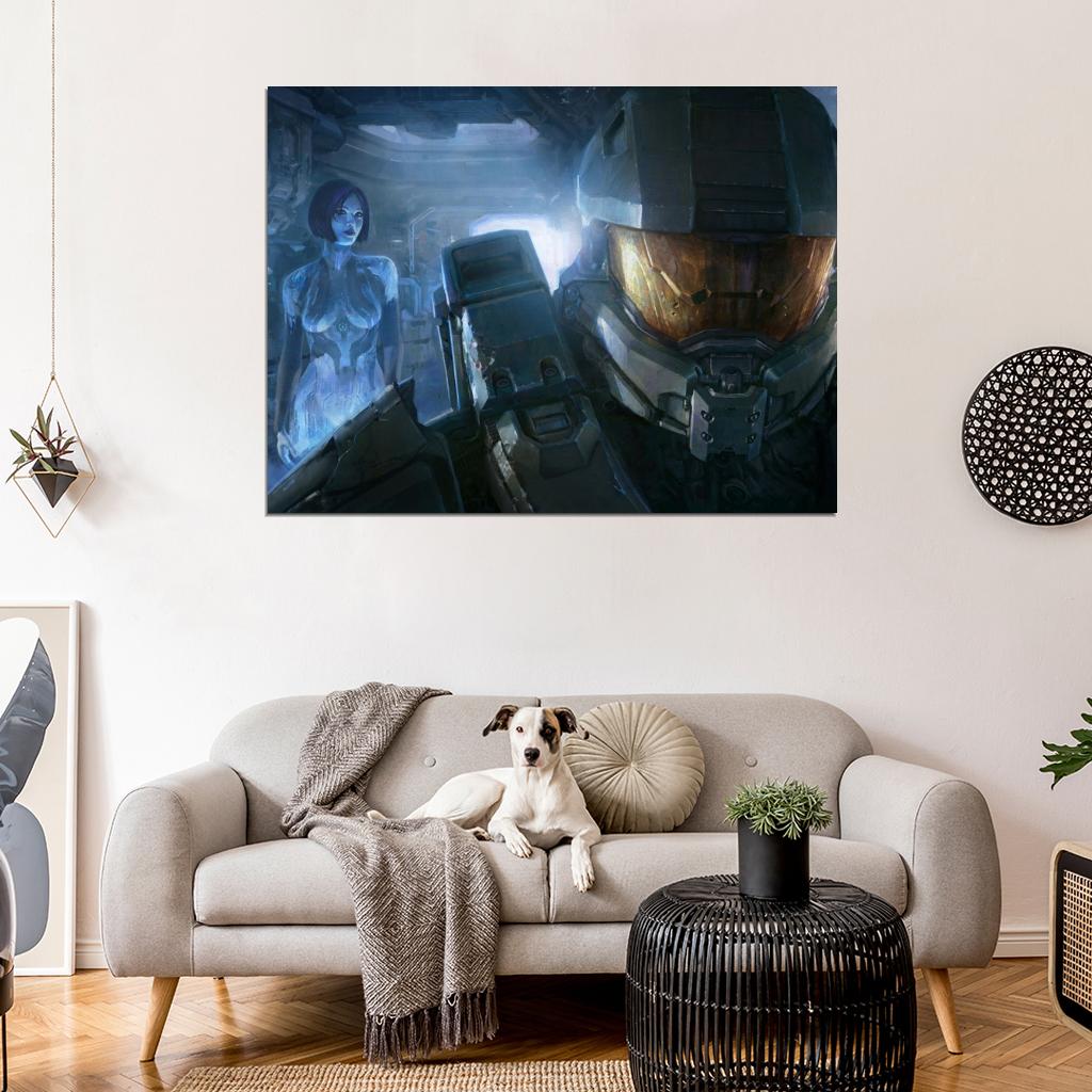 Halo 4 Master Chief Cortana Painting Video Game Art Wall Art Print Poster
