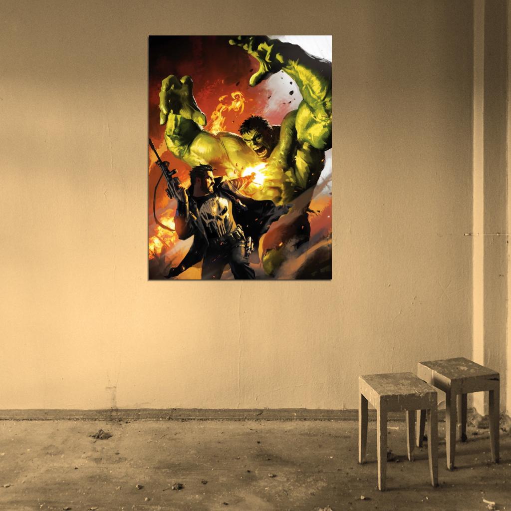 Punisher vs Hulk Fight Awesome Art Wall Art Print Poster