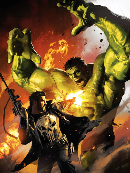 Punisher vs Hulk Fight Awesome Art Wall Art Print Poster