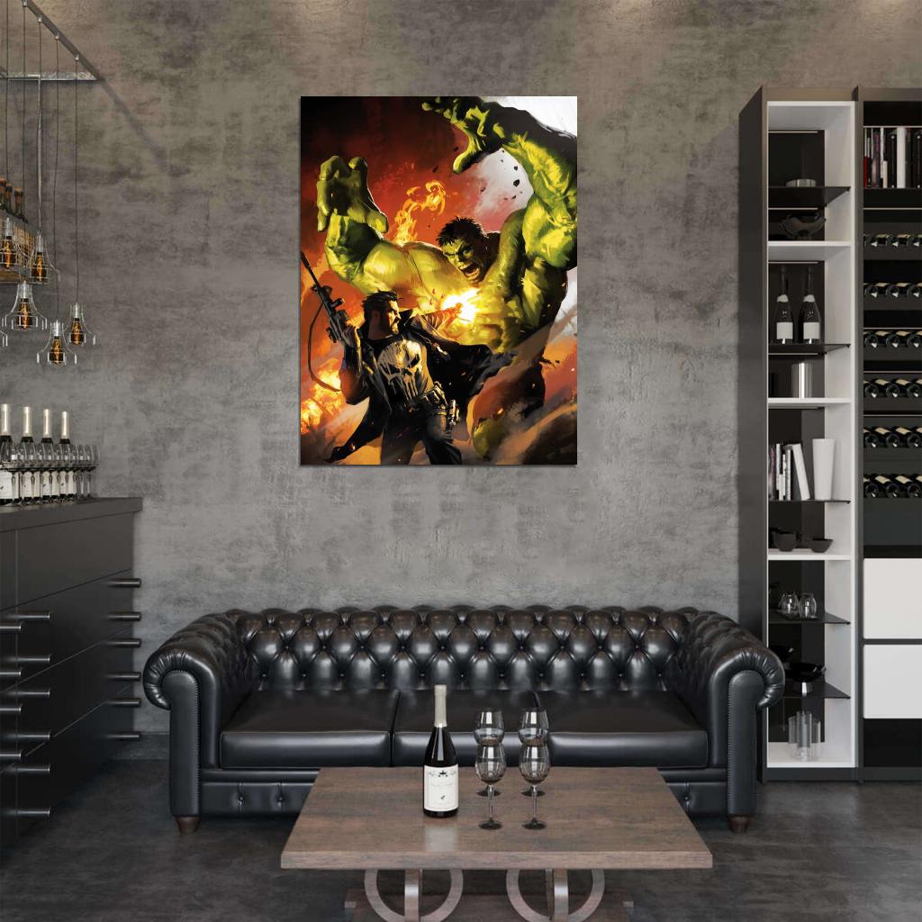 Punisher vs Hulk Fight Awesome Art Wall Art Print Poster