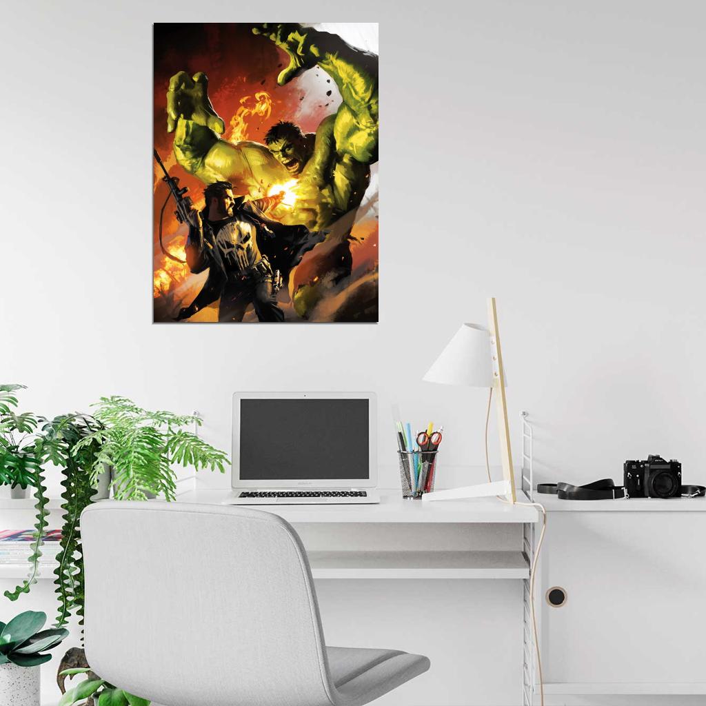 Punisher vs Hulk Fight Awesome Art Wall Art Print Poster