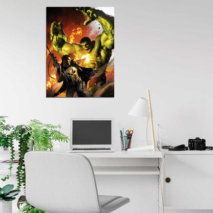 Punisher vs Hulk Fight Awesome Art Wall Art Print Poster