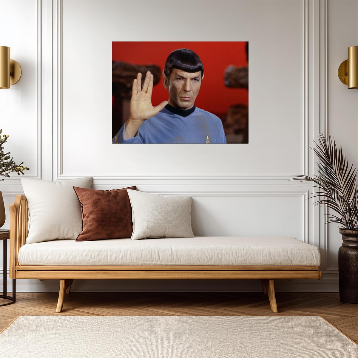 Leonard Nimoy Retro Mr. Spock Vulcan Salute Hand Sign Star Trek Wall Art Print Poster