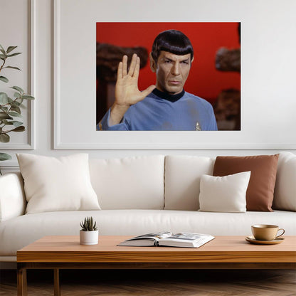 Leonard Nimoy Retro Mr. Spock Vulcan Salute Hand Sign Star Trek Wall Art Print Poster