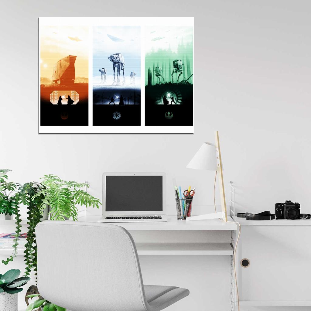 Star Wars Original Trilogy Cool Movie Art AT-AT Sandcrawler AT-ST Wall Art Print Poster