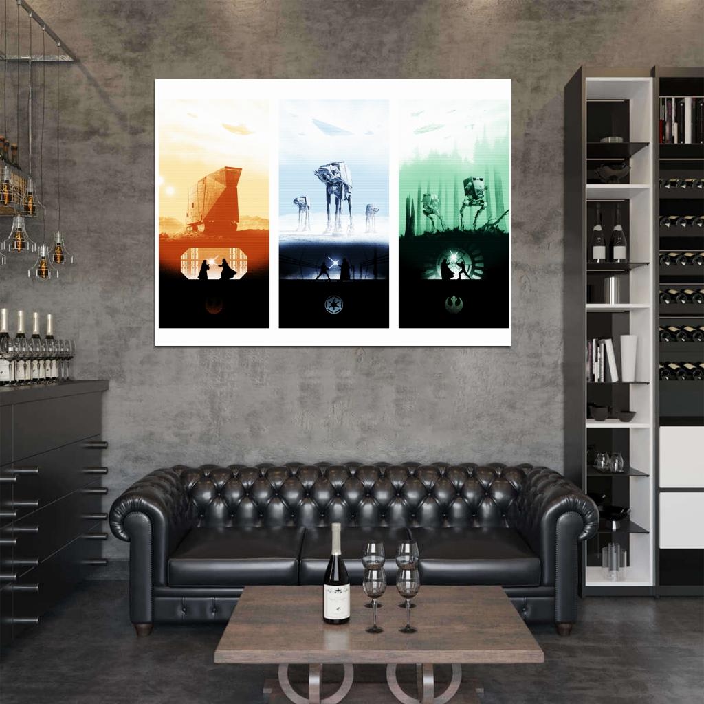 Star Wars Original Trilogy Cool Movie Art AT-AT Sandcrawler AT-ST Wall Art Print Poster