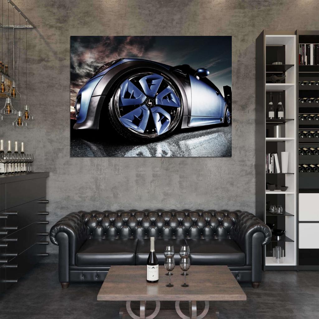 Mini Cooper Blue Wheel Car Awesome Wall Art Print Poster