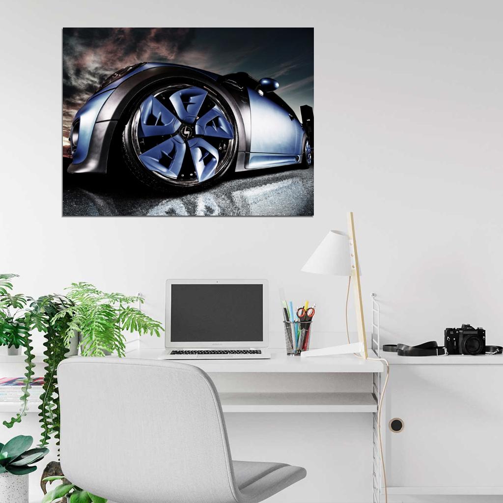 Mini Cooper Blue Wheel Car Awesome Wall Art Print Poster