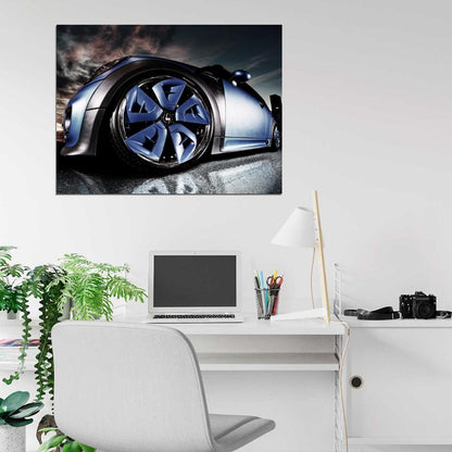 Mini Cooper Blue Wheel Car Awesome Wall Art Print Poster