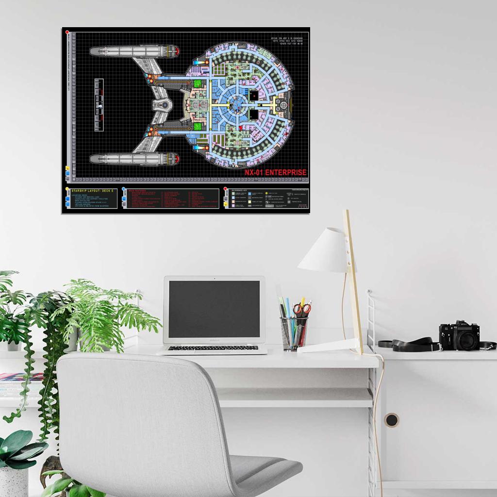 Starship Enterprise Spacecraft Star Trek Schematics Blueprint Art Movie Wall Art Print Poster