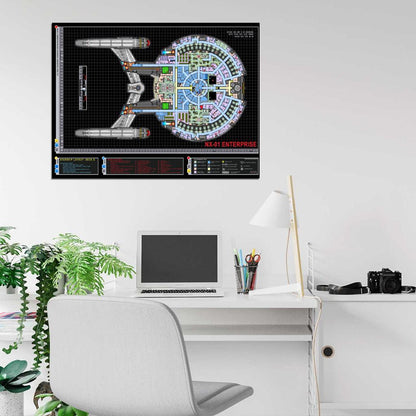 Starship Enterprise Spacecraft Star Trek Schematics Blueprint Art Movie Wall Art Print Poster