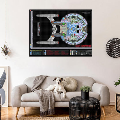 Starship Enterprise Spacecraft Star Trek Schematics Blueprint Art Movie Wall Art Print Poster
