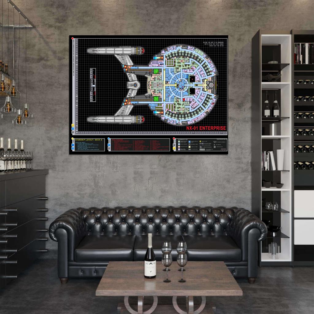 Starship Enterprise Spacecraft Star Trek Schematics Blueprint Art Movie Wall Art Print Poster